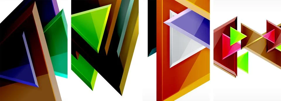 Glossy triangles geometric poster set for wallpaper, business card, cover Stock Illustration