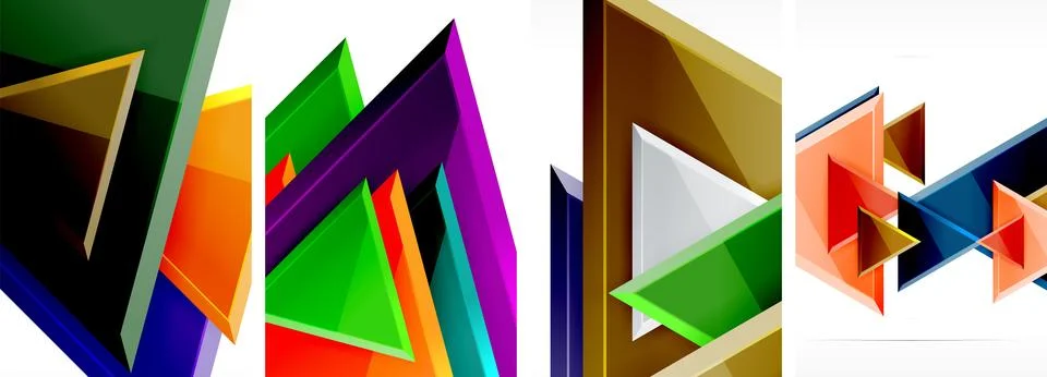 Glossy triangles geometric poster set for wallpaper, business card, cover Stock Illustration