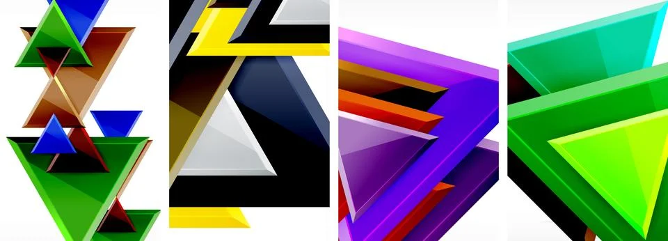 Glossy triangles geometric poster set for wallpaper, business card, cover Stock Illustration