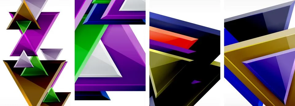 Glossy triangles geometric poster set for wallpaper, business card, cover Stock Illustration