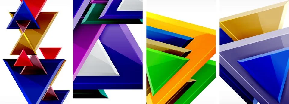 Glossy triangles geometric poster set for wallpaper, business card, cover Stock Illustration