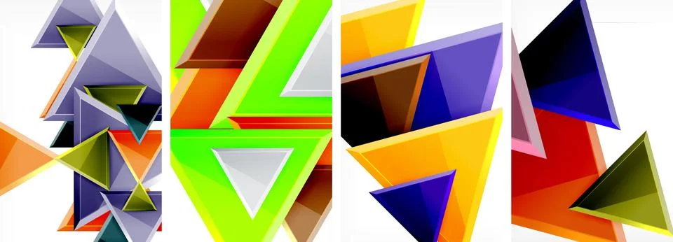 Glossy triangles geometric poster set for wallpaper, business card, cover Stock Illustration