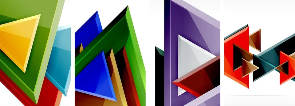 Glossy triangles geometric poster set for wallpaper, business card, cover Stock Illustration
