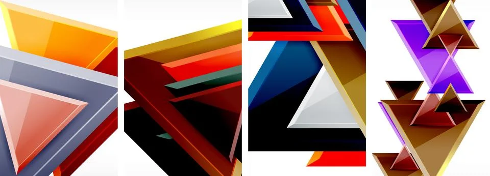 Glossy triangles geometric poster set for wallpaper, business card, cover Stock Illustration