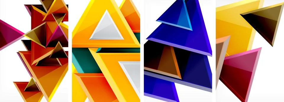 Glossy triangles geometric poster set for wallpaper, business card, cover Stock Illustration