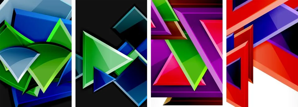 Glossy triangles geometric poster set for wallpaper, business card, cover Stock Illustration
