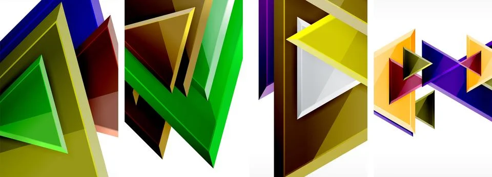 Glossy triangles geometric poster set for wallpaper, business card, cover Stock Illustration