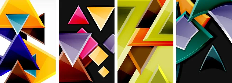 Glossy triangles geometric poster set for wallpaper, business card, cover Stock Illustration