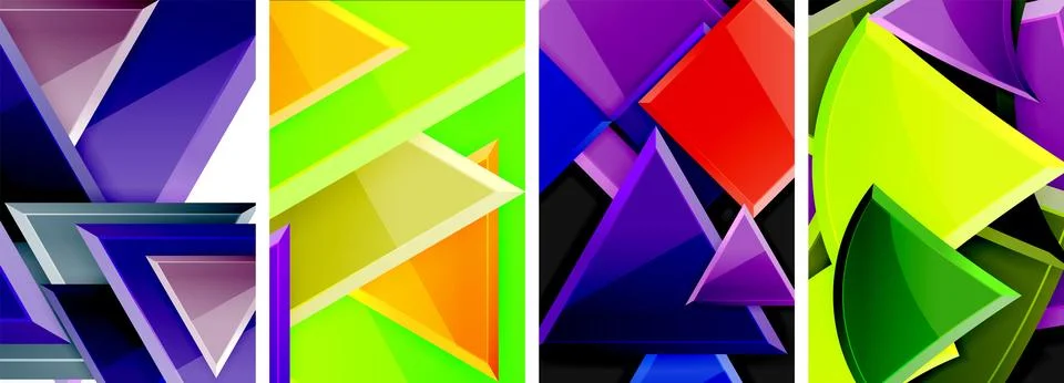 Glossy triangles geometric poster set for wallpaper, business card, cover Stock Illustration