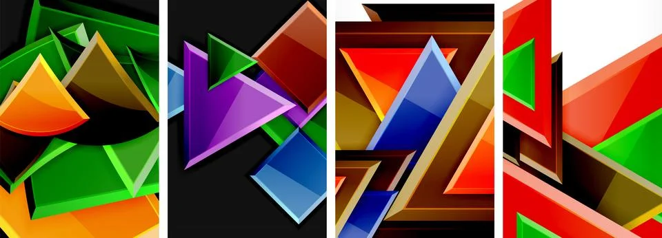 Glossy triangles geometric poster set for wallpaper, business card, cover Stock Illustration