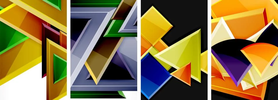 Glossy triangles geometric poster set for wallpaper, business card, cover Stock Illustration
