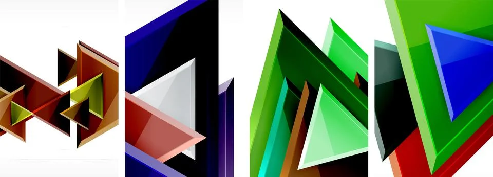 Glossy triangles geometric poster set for wallpaper, business card, cover Stock Illustration