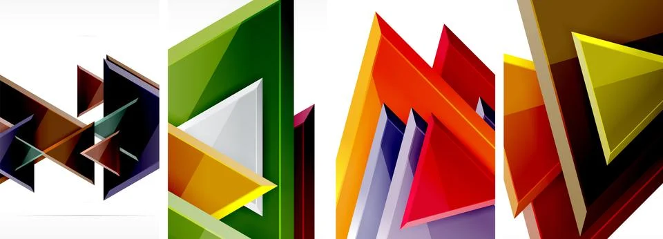 Glossy triangles geometric poster set for wallpaper, business card, cover Stock Illustration