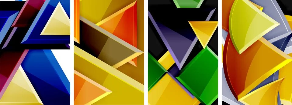 Glossy triangles geometric poster set for wallpaper, business card, cover Stock Illustration