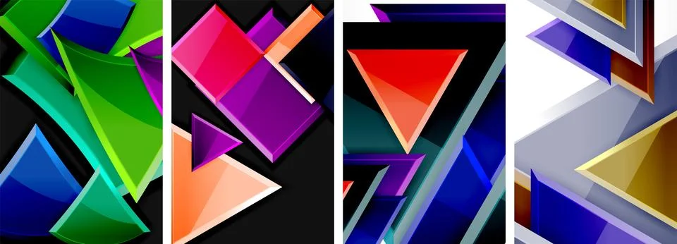 Glossy triangles geometric poster set for wallpaper, business card, cover Stock Illustration