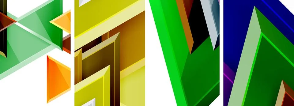 Glossy triangles geometric poster set for wallpaper, business card, cover Stock Illustration
