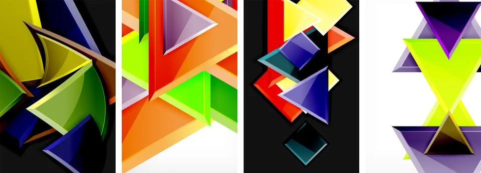 Glossy triangles geometric poster set for wallpaper, business card, cover Stock Illustration
