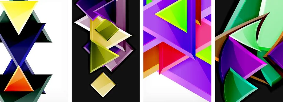 Glossy triangles geometric poster set for wallpaper, business card, cover Stock Illustration