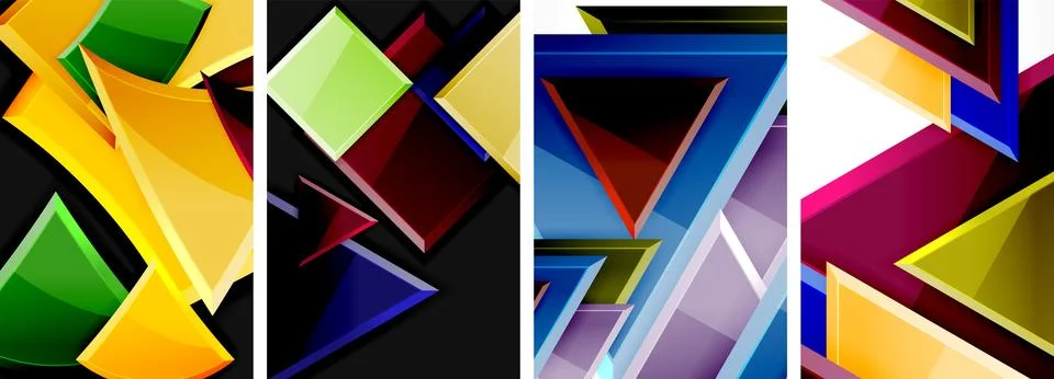 Glossy triangles geometric poster set for wallpaper, business card, cover Stock Illustration