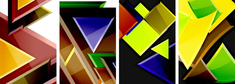 Glossy triangles geometric poster set for wallpaper, business card, cover Stock Illustration