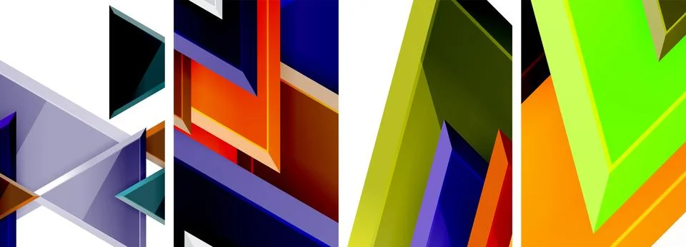 Glossy triangles geometric poster set for wallpaper, business card, cover Stock Illustration