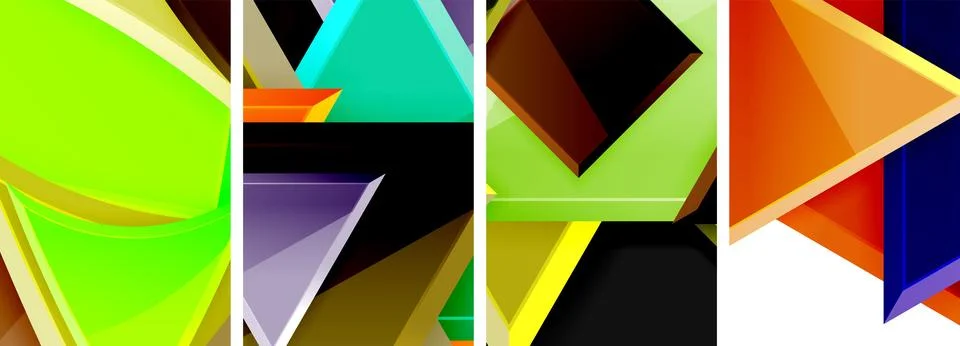 Glossy triangles geometric poster set for wallpaper, business card, cover Stock Illustration