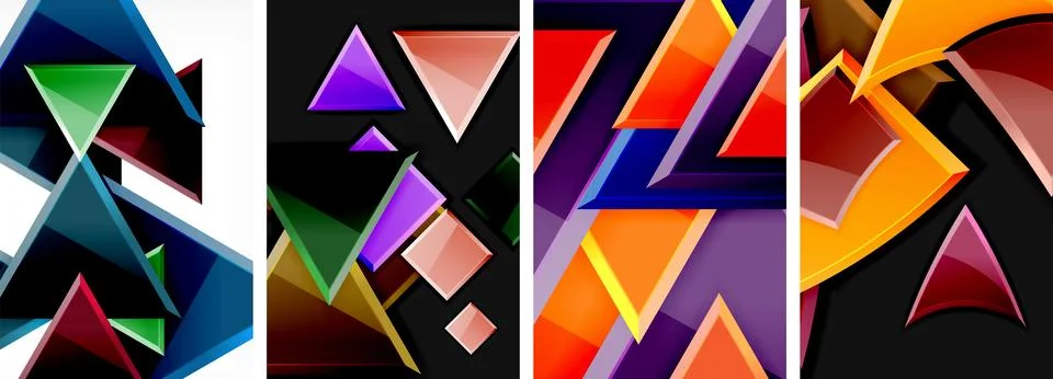 Glossy triangles geometric poster set for wallpaper, business card, cover Stock Illustration
