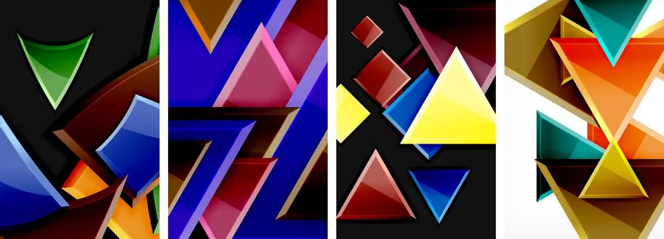 Glossy triangles geometric poster set for wallpaper, business card, cover Stock Illustration