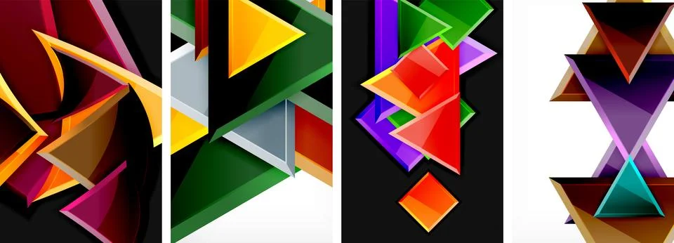 Glossy triangles geometric poster set for wallpaper, business card, cover Stock Illustration