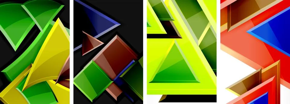 Glossy triangles geometric poster set for wallpaper, business card, cover Stock Illustration
