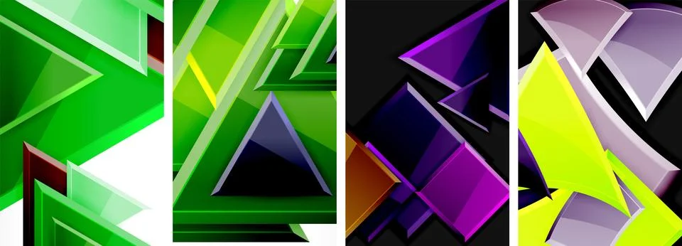 Glossy triangles geometric poster set for wallpaper, business card, cover Stock Illustration