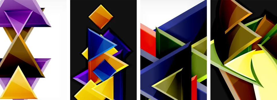 Glossy triangles geometric poster set for wallpaper, business card, cover Stock Illustration