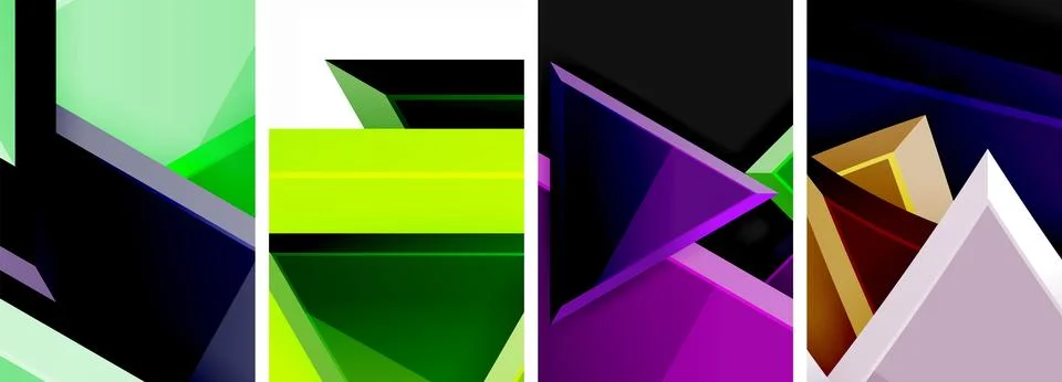 Glossy triangles geometric poster set for wallpaper, business card, cover Stock Illustration