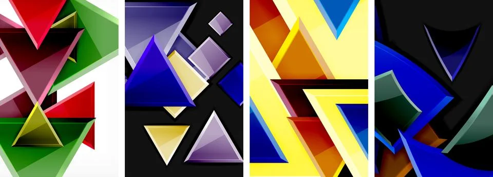 Glossy triangles geometric poster set for wallpaper, business card, cover Stock Illustration