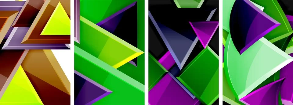 Glossy triangles geometric poster set for wallpaper, business card, cover Stock Illustration