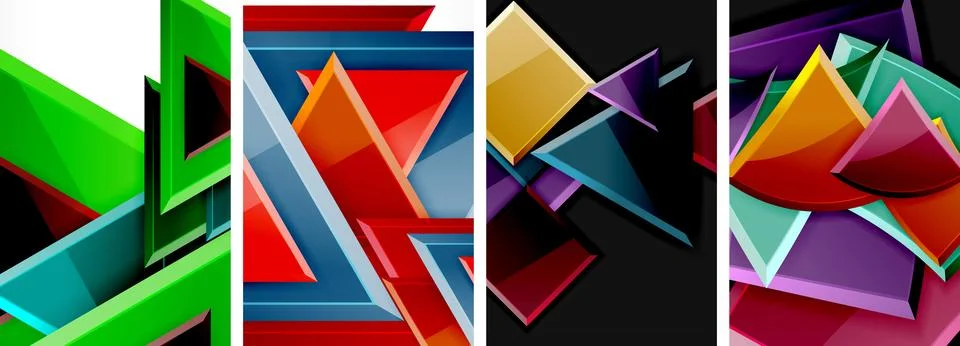 Glossy triangles geometric poster set for wallpaper, business card, cover Stock Illustration