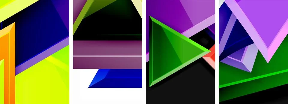 Glossy triangles geometric poster set for wallpaper, business card, cover Stock Illustration