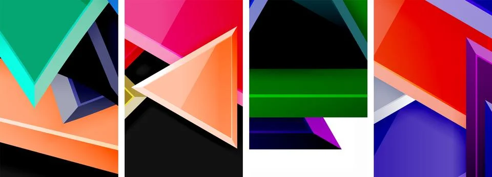Glossy triangles geometric poster set for wallpaper, business card, cover Stock Illustration