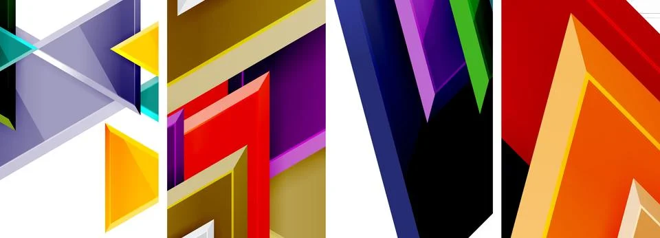 Glossy triangles geometric poster set for wallpaper, business card, cover Stock Illustration