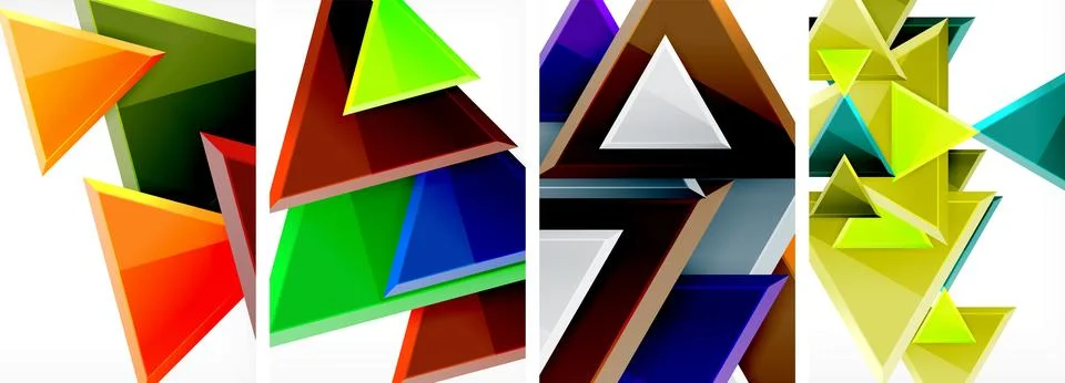 Glossy triangles geometric poster set for wallpaper, business card, cover Stock Illustration