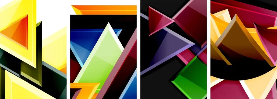 Glossy triangles geometric poster set for wallpaper, business card, cover Stock Illustration