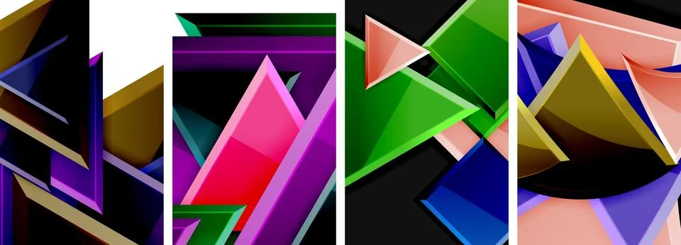 Glossy triangles geometric poster set for wallpaper, business card, cover Stock Illustration