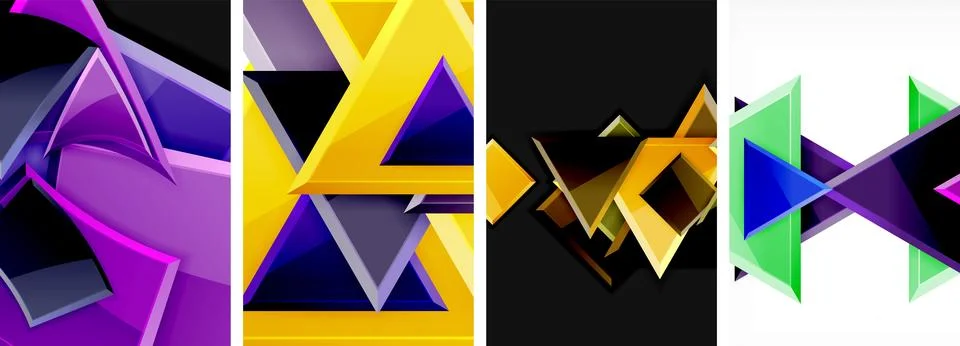 Glossy triangles geometric poster set for wallpaper, business card, cover Stock Illustration
