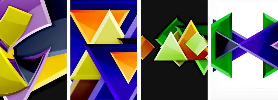 Glossy triangles geometric poster set for wallpaper, business card, cover Stock Illustration
