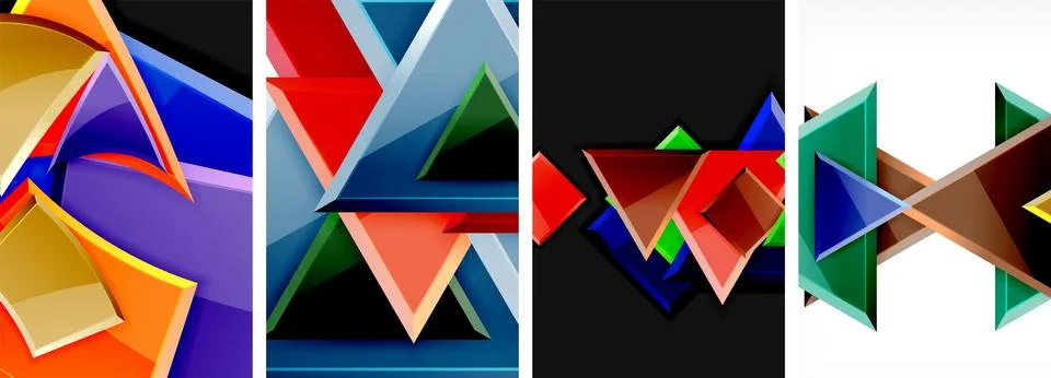 Glossy triangles geometric poster set for wallpaper, business card, cover Stock Illustration
