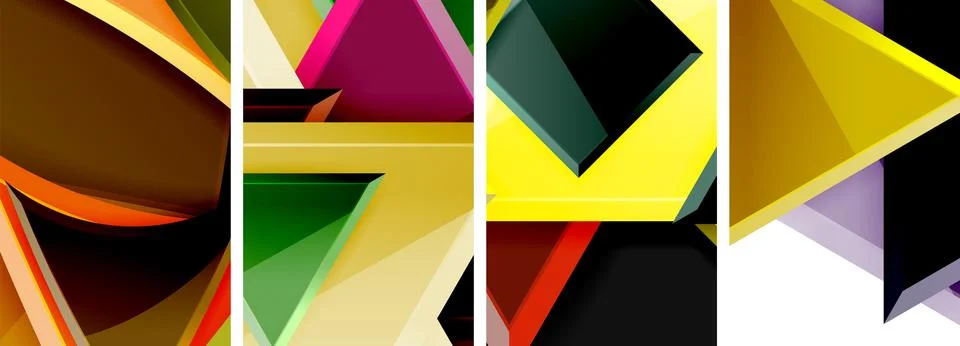 Glossy triangles geometric poster set for wallpaper, business card, cover Stock Illustration