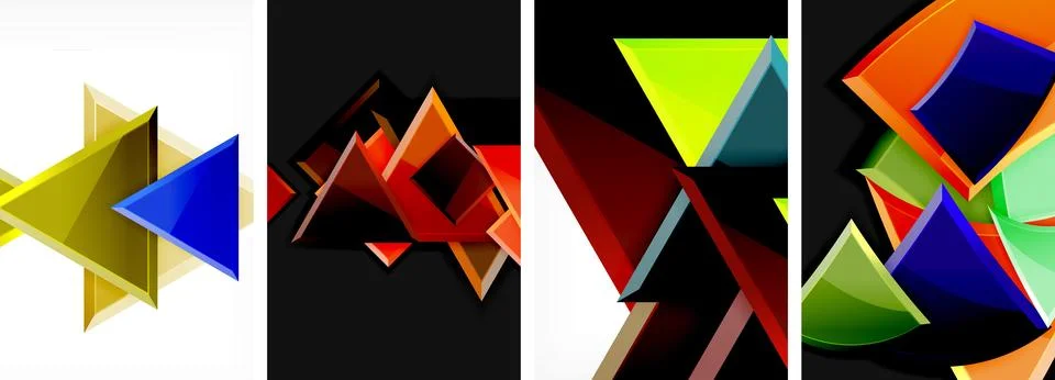 Glossy triangles geometric poster set for wallpaper, business card, cover Stock Illustration