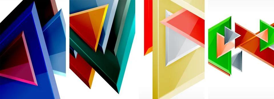 Glossy triangles geometric poster set for wallpaper, business card, cover Stock Illustration