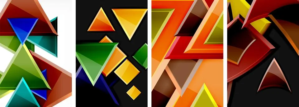 Glossy triangles geometric poster set for wallpaper, business card, cover Stock Illustration