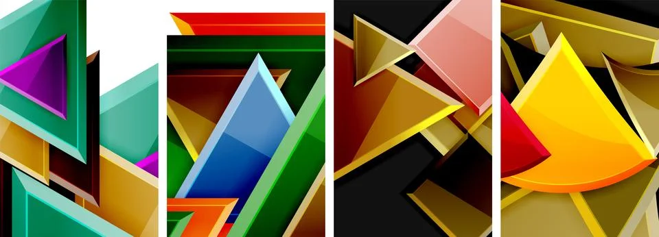 Glossy triangles geometric poster set for wallpaper, business card, cover Stock Illustration